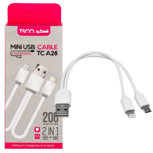 کابل تبدیل USB به microUSB و لایتنینگ تسکو مدل TC-A28 طول 0.2 متر